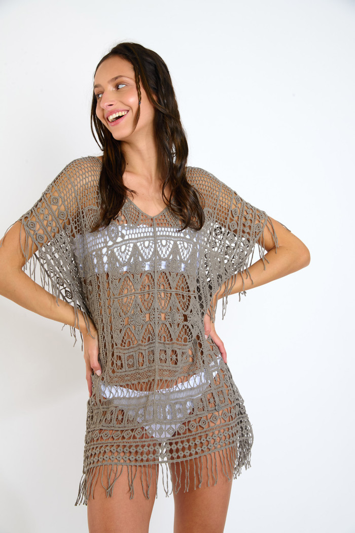 DREAMLAND ELLIE khaki crochet tunic