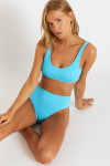 JUSTIN & MANHA SCRUNCHY blue crinkled style two-piece swimsuit
