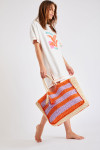 Marcus Lupita Orange and Purple Straw Tote Bag - 3
