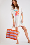 Marcus Lupita Orange and Purple Straw Tote Bag - 5