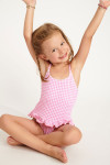 Maillot de bain 1 pièce vichy rose fille M LEAFY RETRO