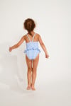 M LEAFY RETRO girl's sky blue gingham one-piece swimsuit