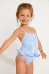M LEAFY RETRO girl's sky blue gingham one-piece swimsuit