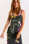 Beachdress Mehiti khaki floral and palm tree motif long dress