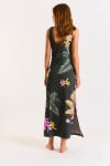 Beachdress Mehiti khaki floral and palm tree motif long dress