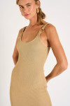 AMIVA GOLDENRIB beige maxi dress