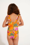 Maillot de bain 1 pièce fillette orange imprimé tropical TUNES FAGAPEA