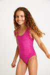 Bañador de 1 pieza rosa fruncido para niña TUNES GROOVE