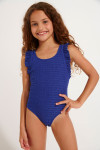 Girls' TUNES GROOVE blue shirred swimsuit