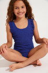 Girls' TUNES GROOVE blue shirred swimsuit