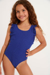 Girls' TUNES GROOVE blue shirred swimsuit