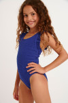 Girls' TUNES GROOVE blue shirred swimsuit
