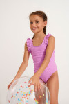 Girls' TUNES GROOVE pink shirred swimsuit