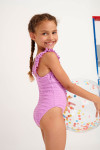 Girls' TUNES GROOVE pink shirred swimsuit