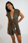 CELESTE CALIOPE kaki strandtuniek met strik - 4