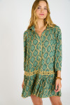 GIRONA FLOWERLIFE groene jurk met knopen en ceintuur - 3
