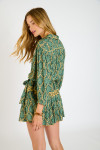 GIRONA FLOWERLIFE groene jurk met knopen en ceintuur - 5