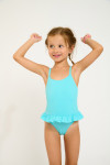 M LEAFY SPARKLESUN turquoise one-piece swimsuit for girls