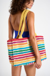 Grand sac cabas en crochet rayé multicolore YUCAIPA TOOCOLOR - 4