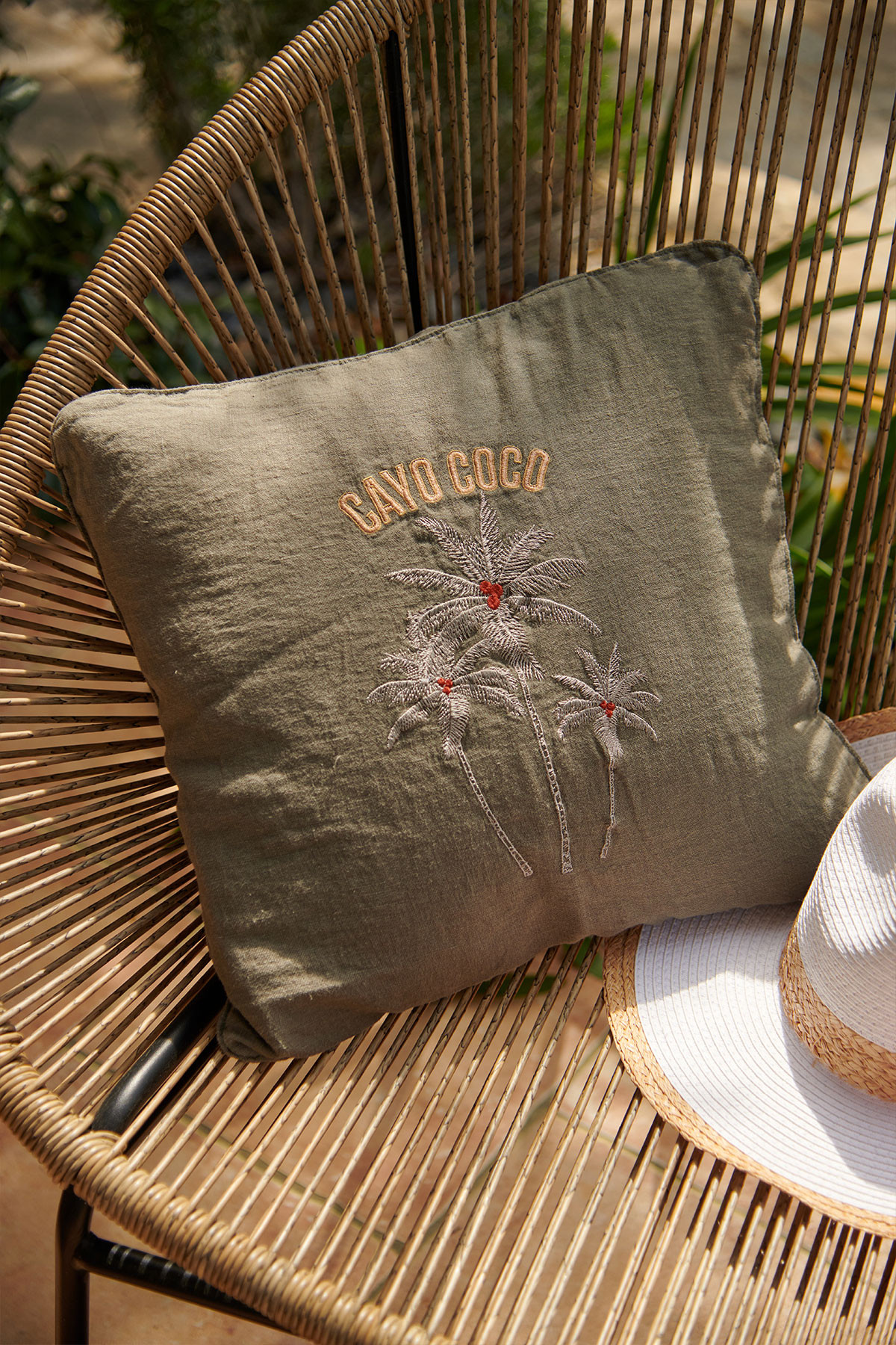 Orama Coco Khaki Embroidered Cushion Cover - 3