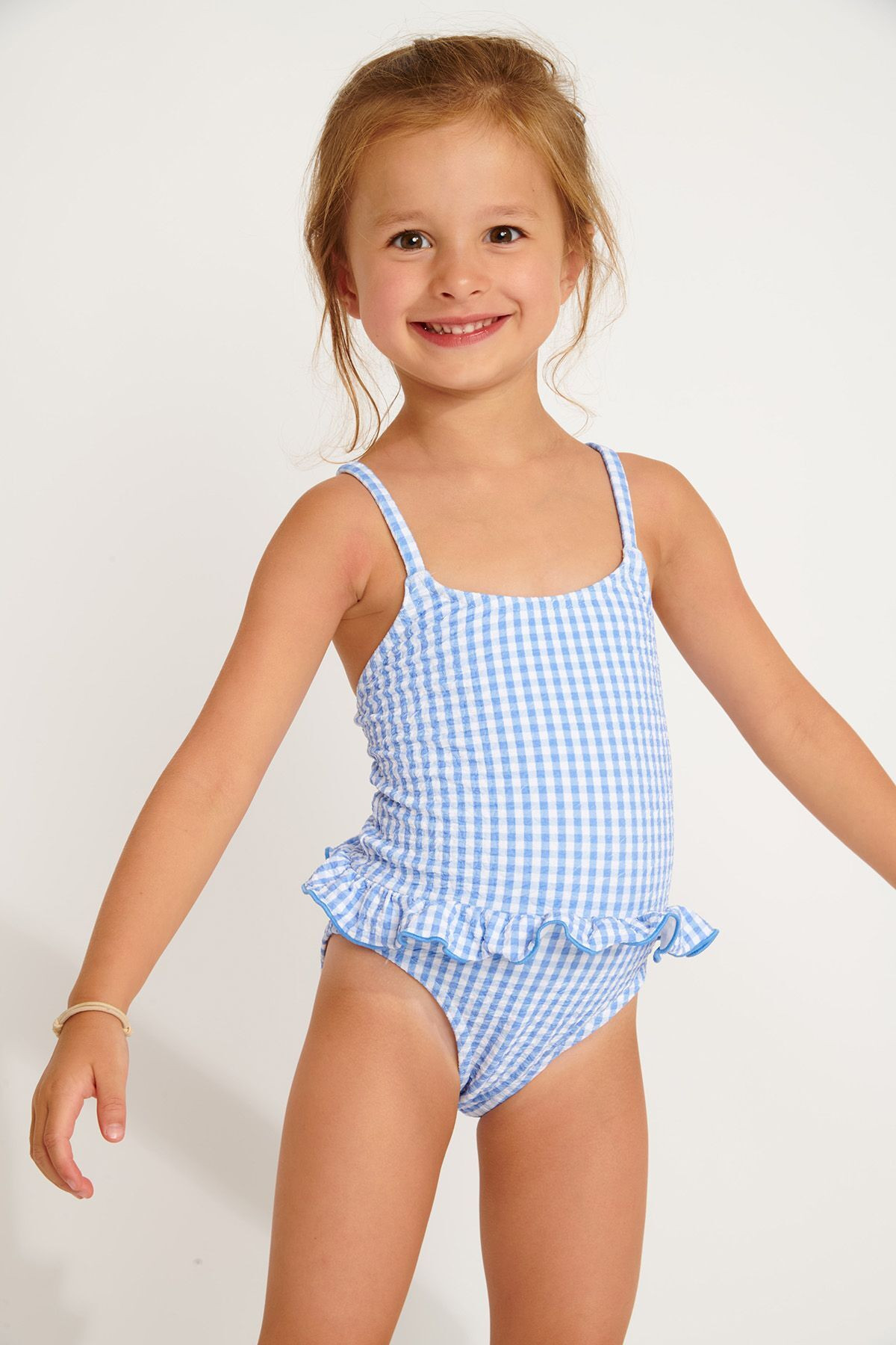 M LEAFY RETRO girl's sky blue gingham one-piece swimsuit - 3