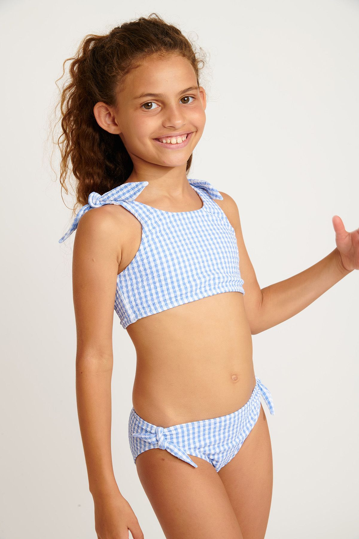 M PEANUTS RETRO girls' sky blue gingham two-piece swimsuit - 2