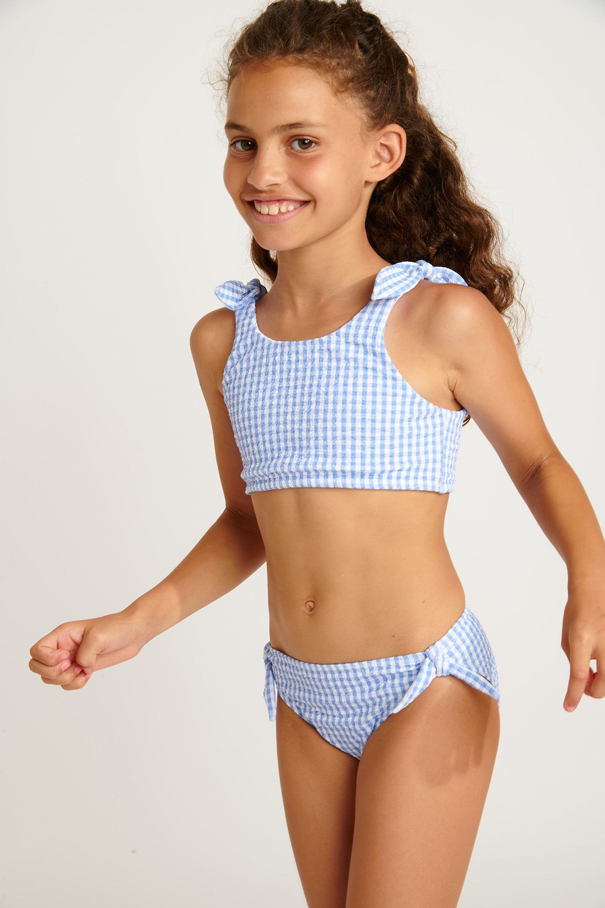 M PEANUTS RETRO girls' sky blue gingham two-piece swimsuit - 4