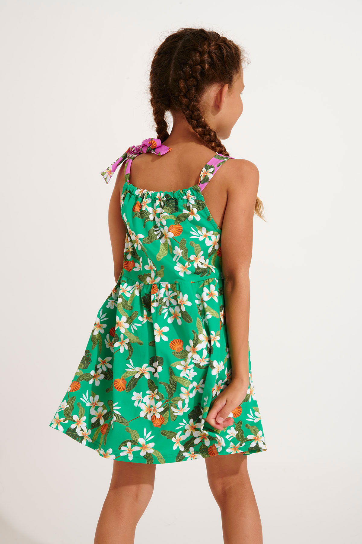 Vestido corto verde con flores para niña BAPO KELEPOA - 4