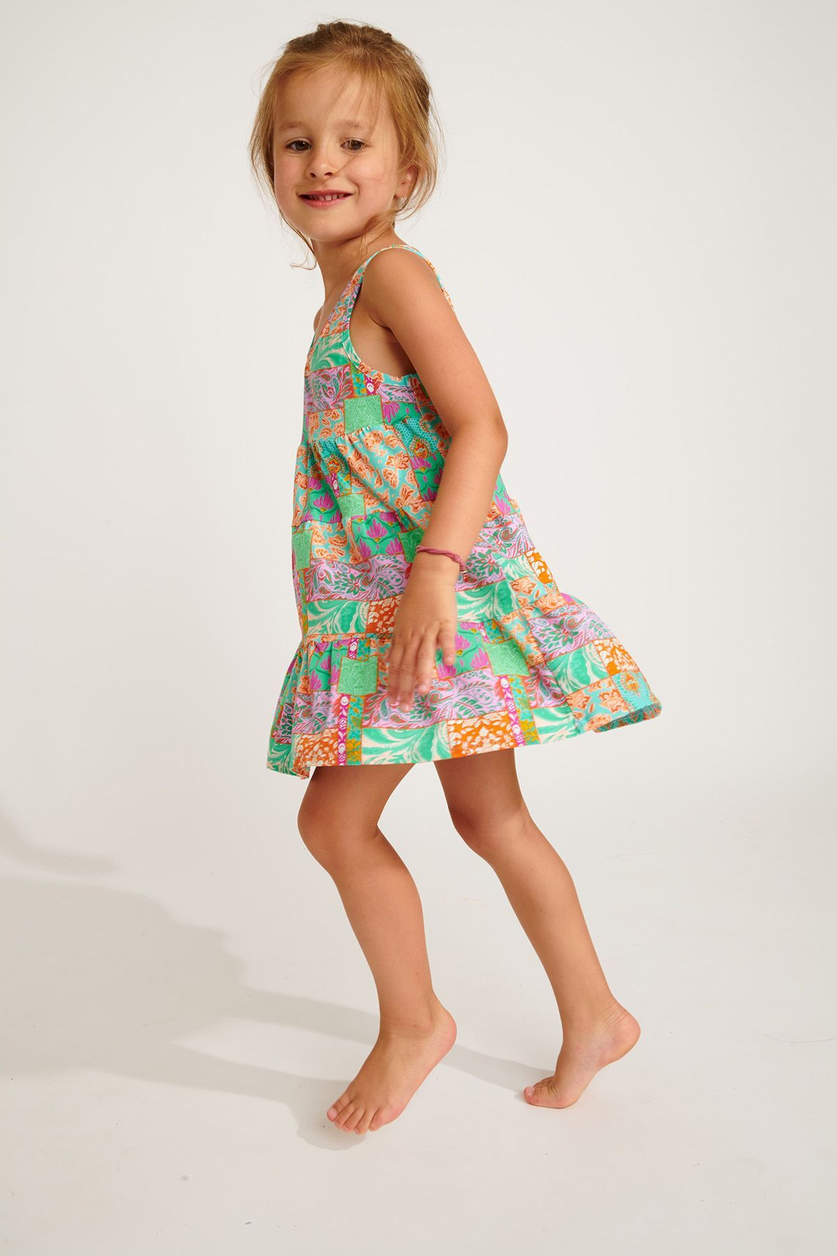 Vestido corto smock turquoise para niña M MIGNONS JAIPUR - 3