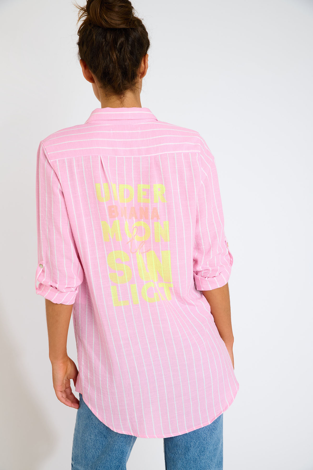 GAREL GALEANA lange gestreepte roze tuniekblouse - 14