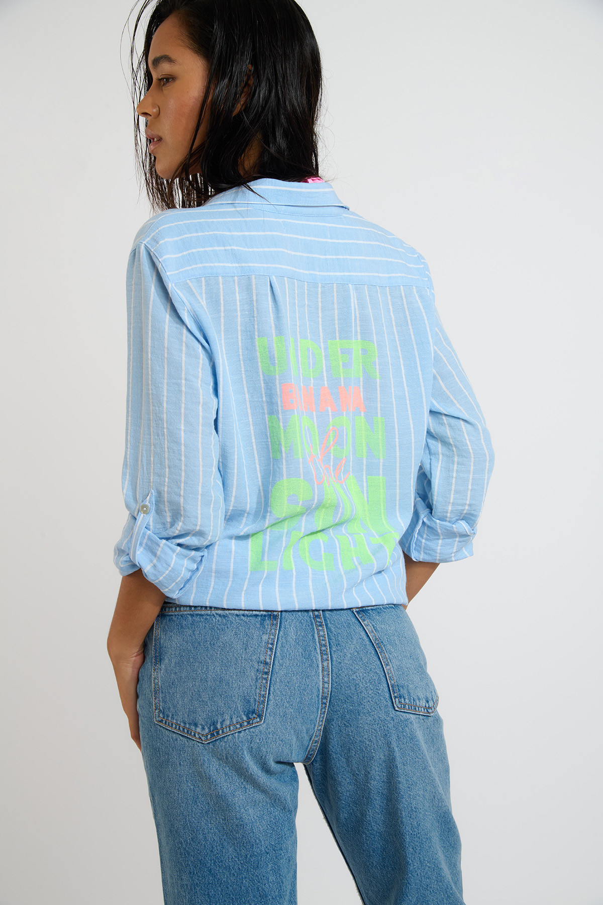 Chemise tunique longue rayée bleu ciel GAREL GALEANA - 10