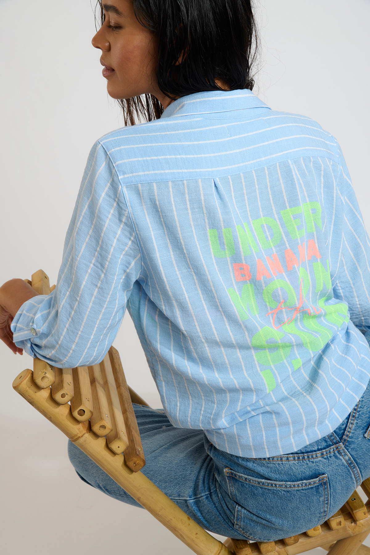Chemise tunique longue rayée bleu ciel GAREL GALEANA - 12