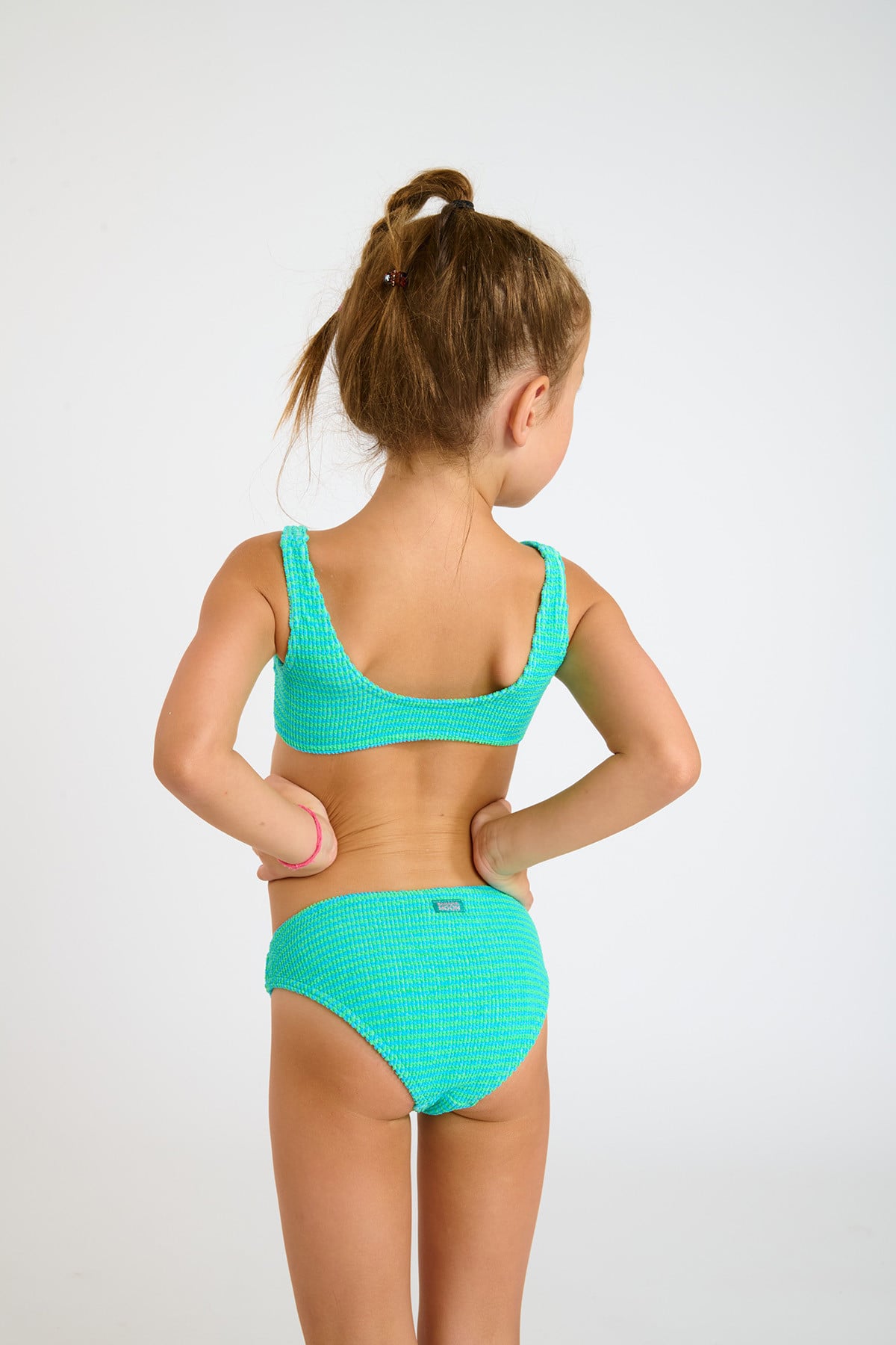 M CARTOON BEACHBOP turquoise striped two-piece swimsuit for girls - 1