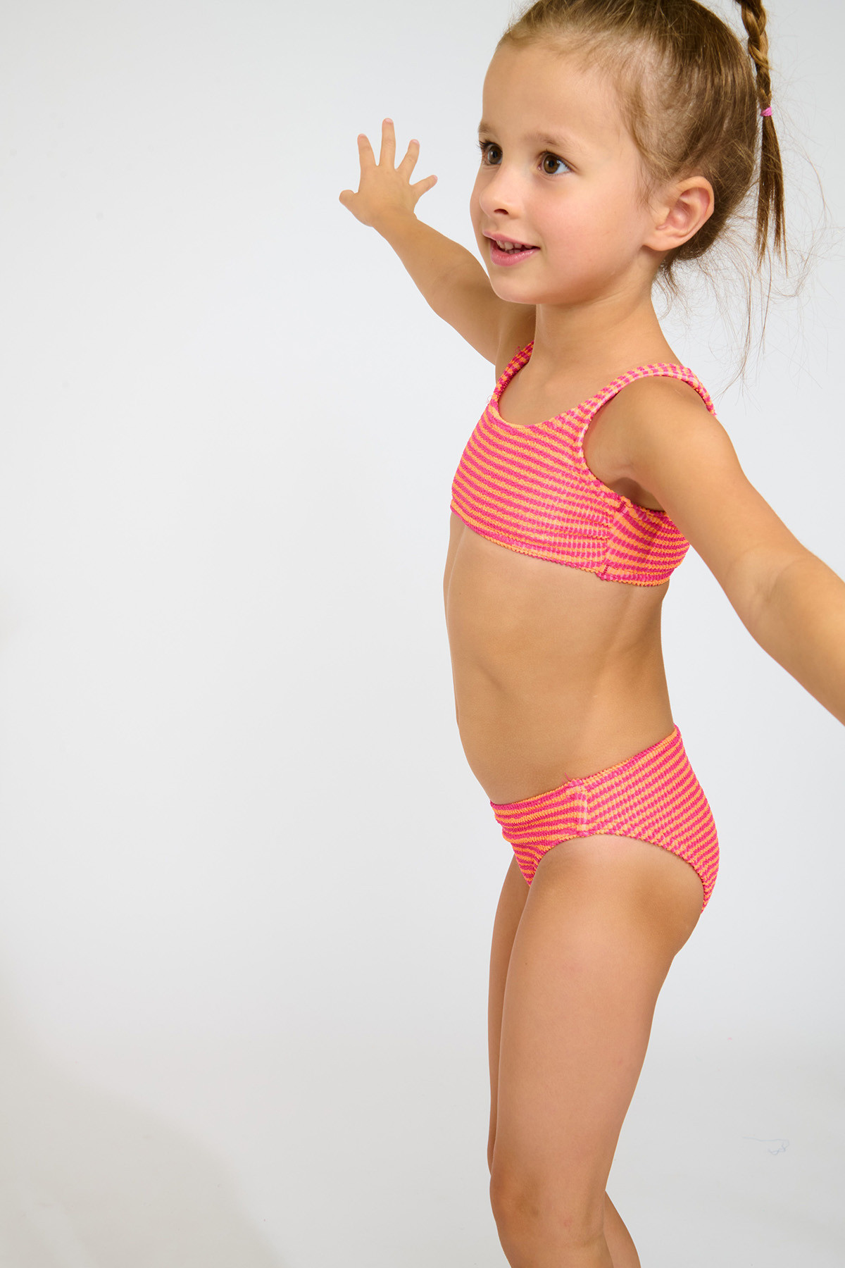 M CARTOON BEACHBOP fuchsia striped two-piece swimsuit for girls - 2