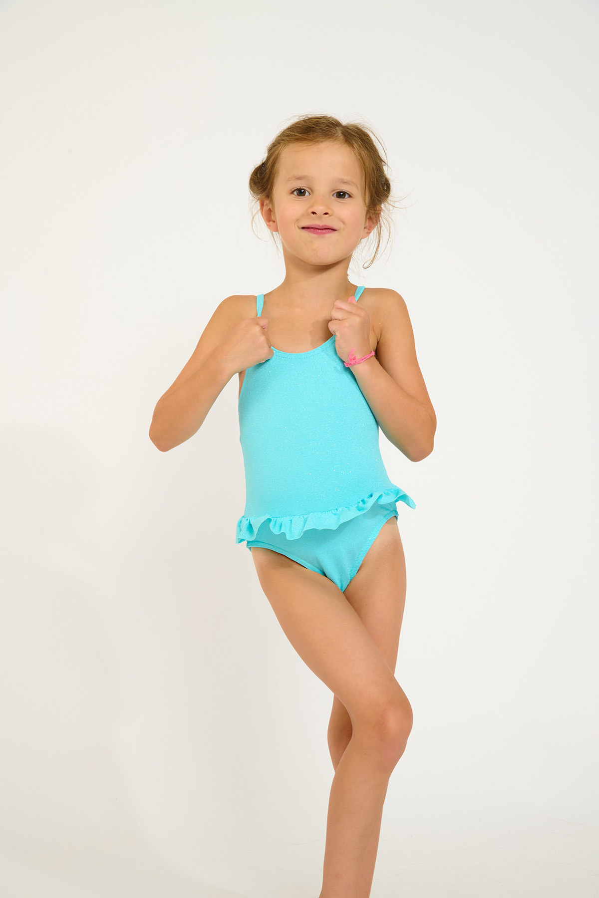 M LEAFY SPARKLESUN turquoise one-piece swimsuit for girls - 2