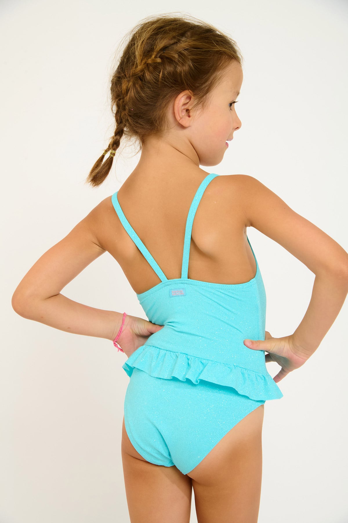 M LEAFY SPARKLESUN turquoise one-piece swimsuit for girls - 4