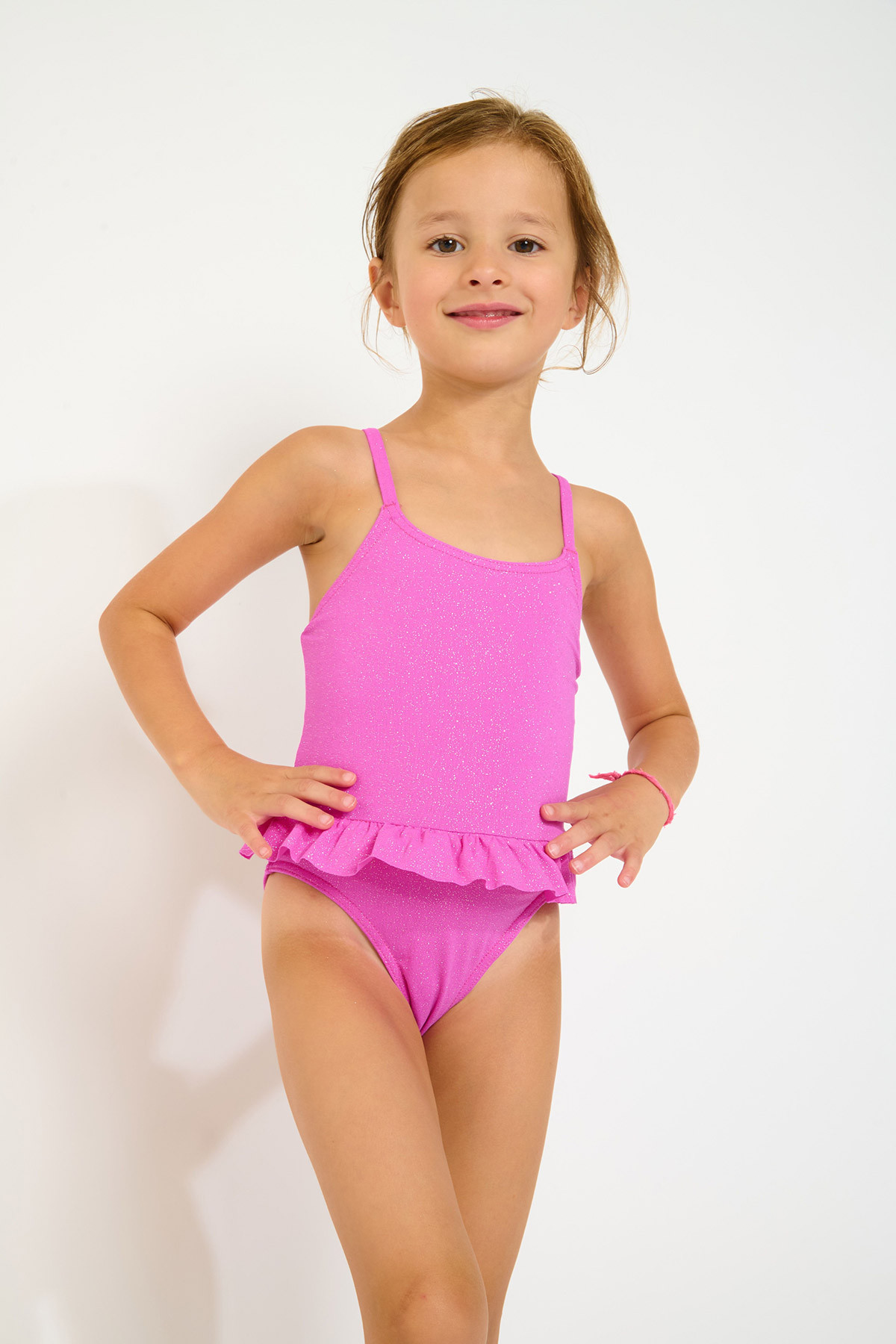 M LEAFY SPARKLESUN fuchsia one-piece swimsuit for girls - 2