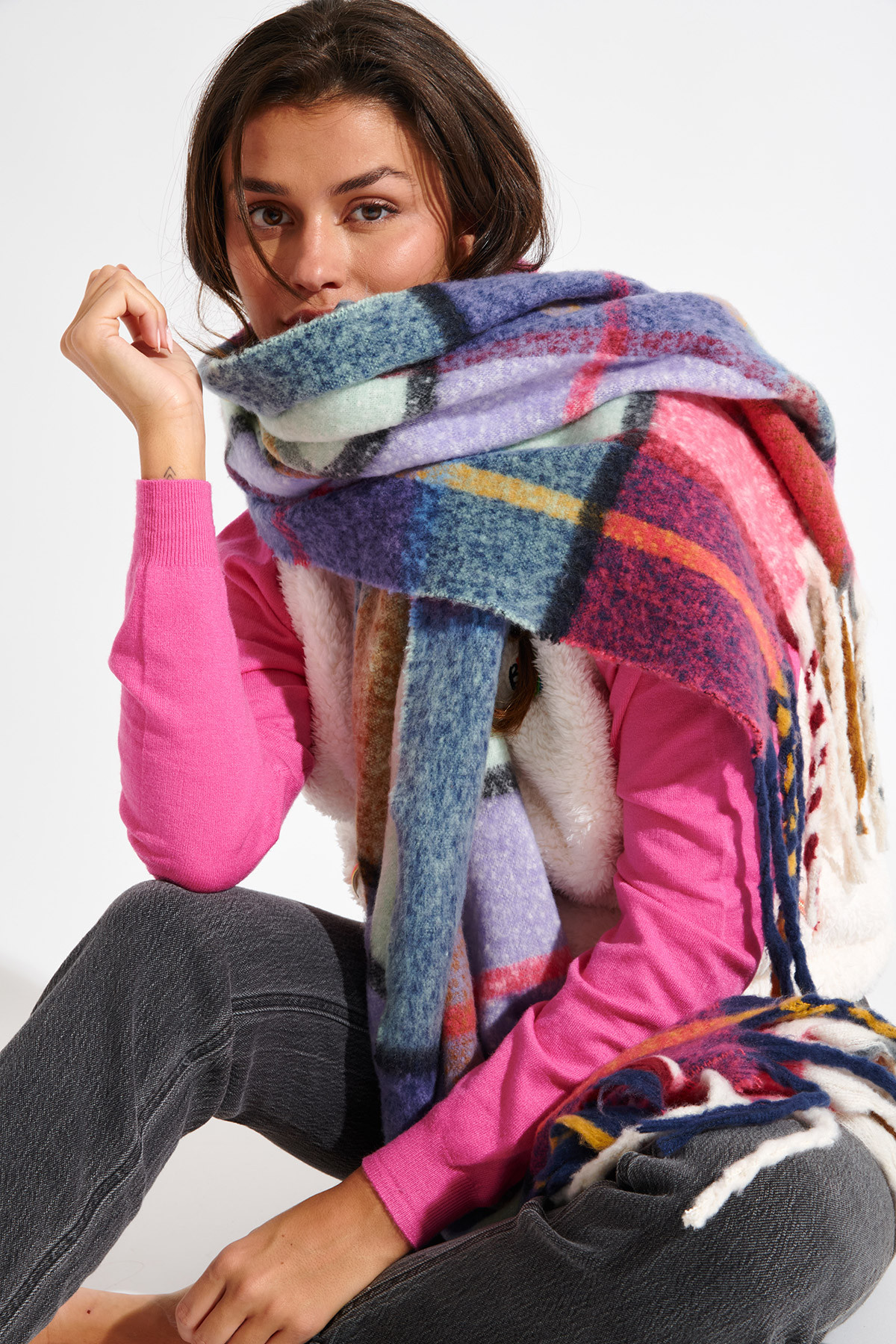 Sciarpa Scaldacollo XL Cosey Morbida A Quadretti Colorati | 100% Acrilico, 135x135 Cm