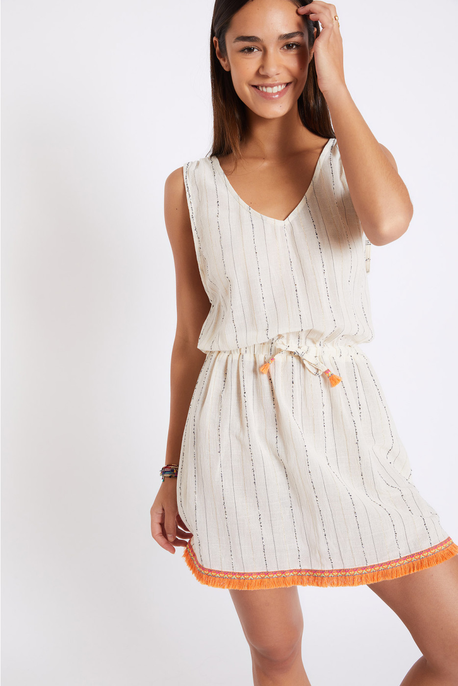 MARZUL MANDALO Ecru striped short dress - 3