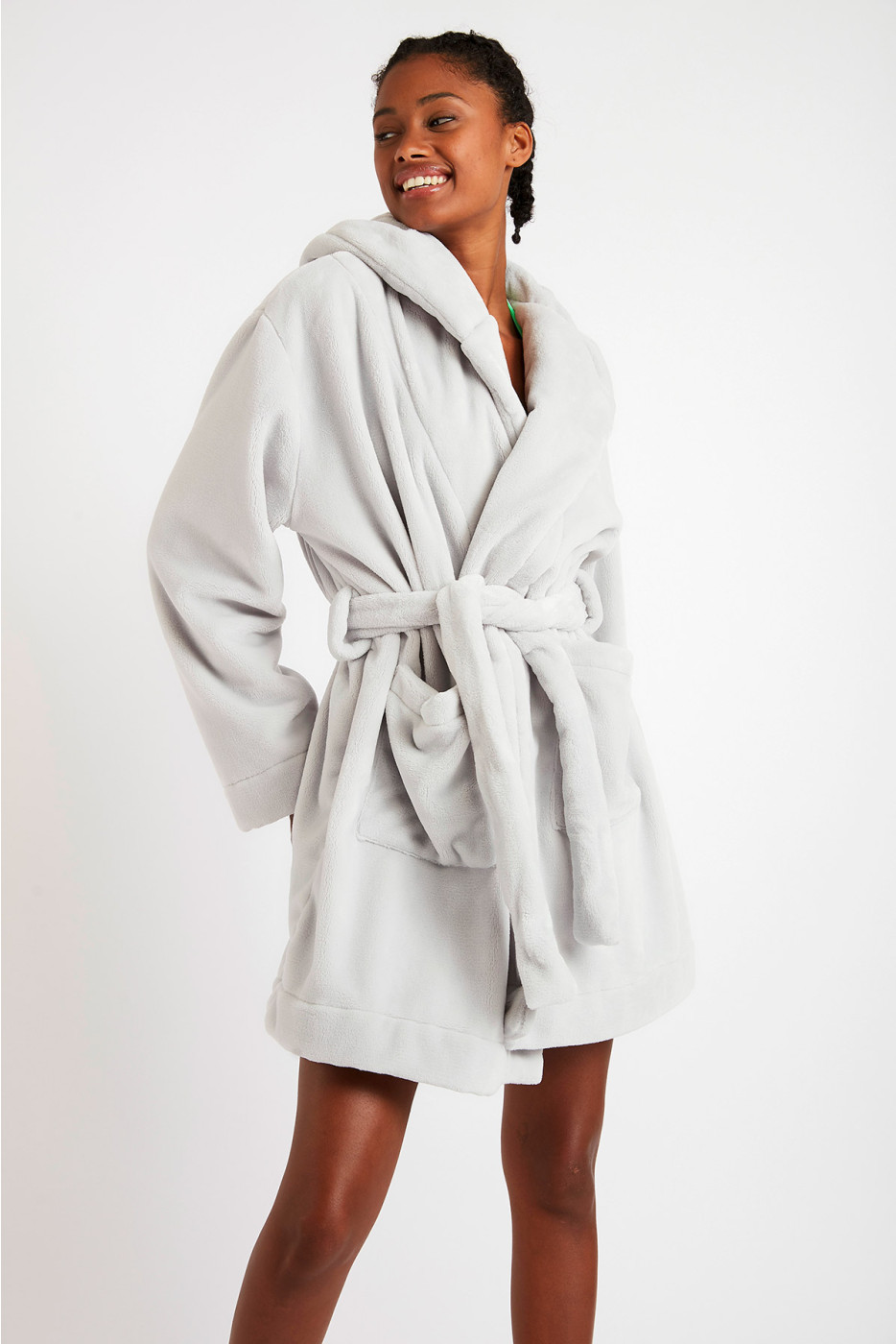 Zarela Pilo women's gray fleece bathrobe