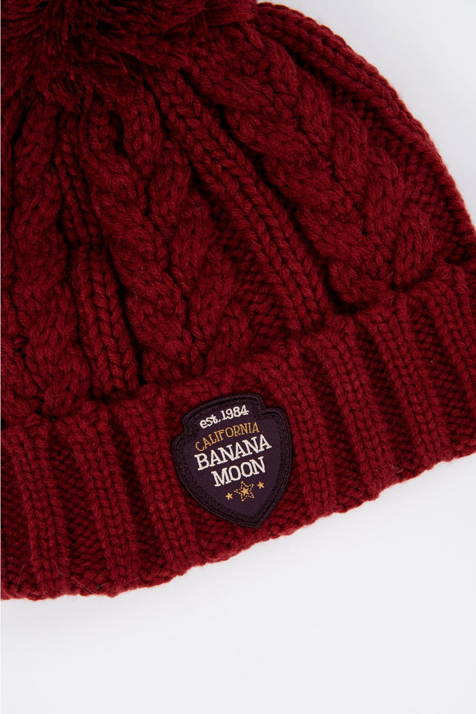 Howson Lemonwood burgundy cable knit beanie with pompom - 2