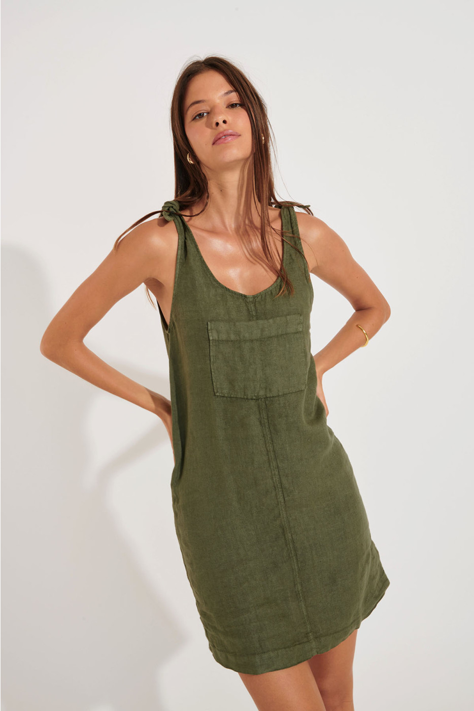 HAWSTON MEDWAY khaki linen dress - 3