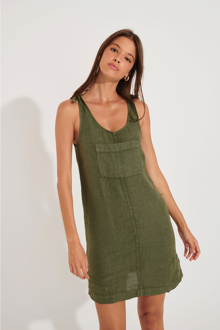 HAWSTON MEDWAY khaki linen dress - 5