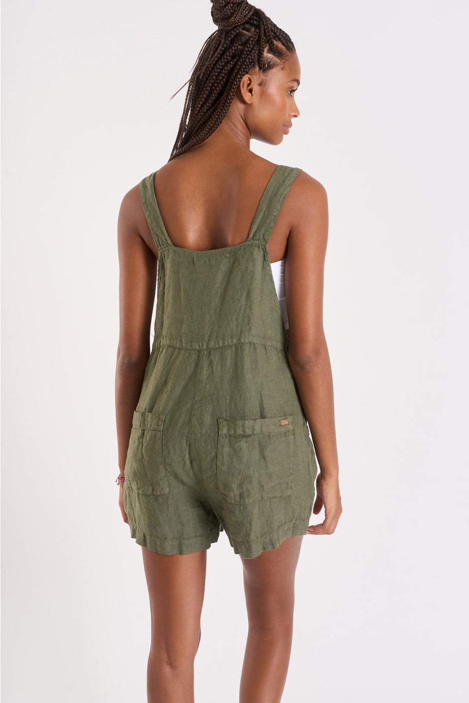 Salopette courte kaki en lin ANYA Hawston