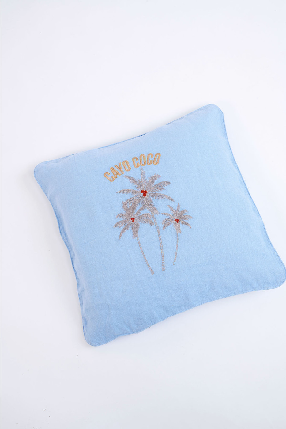 Funda de cojín bordada azul celeste Orama Coco - 1