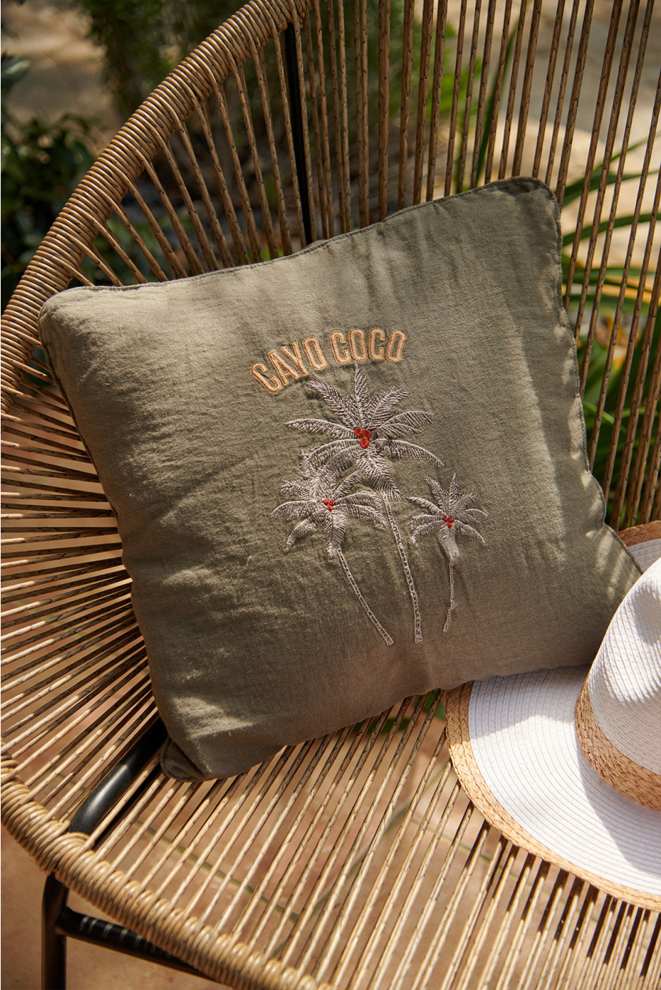 Orama Coco Khaki Embroidered Cushion Cover - 4