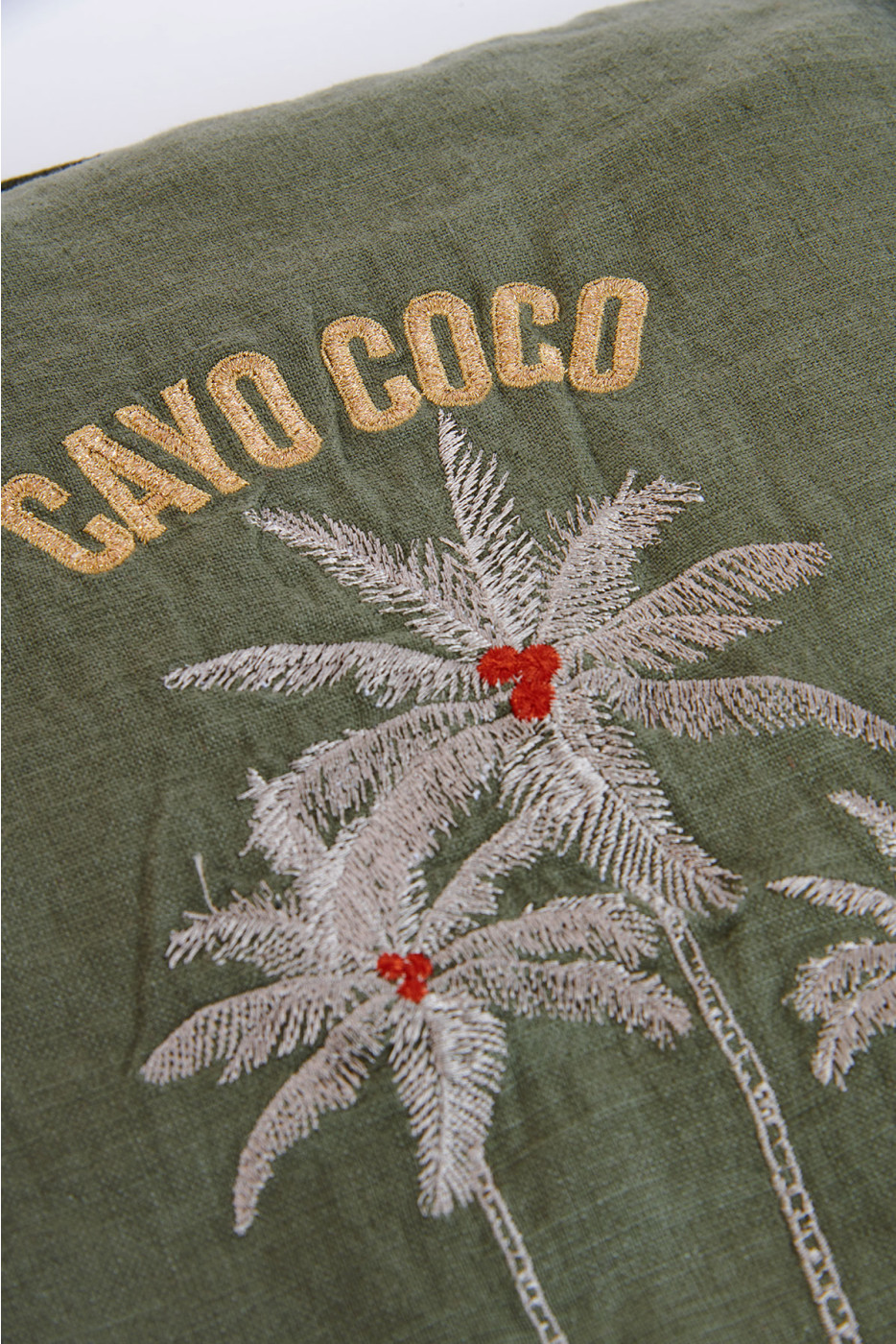 Orama Coco Khaki Embroidered Cushion Cover - 2