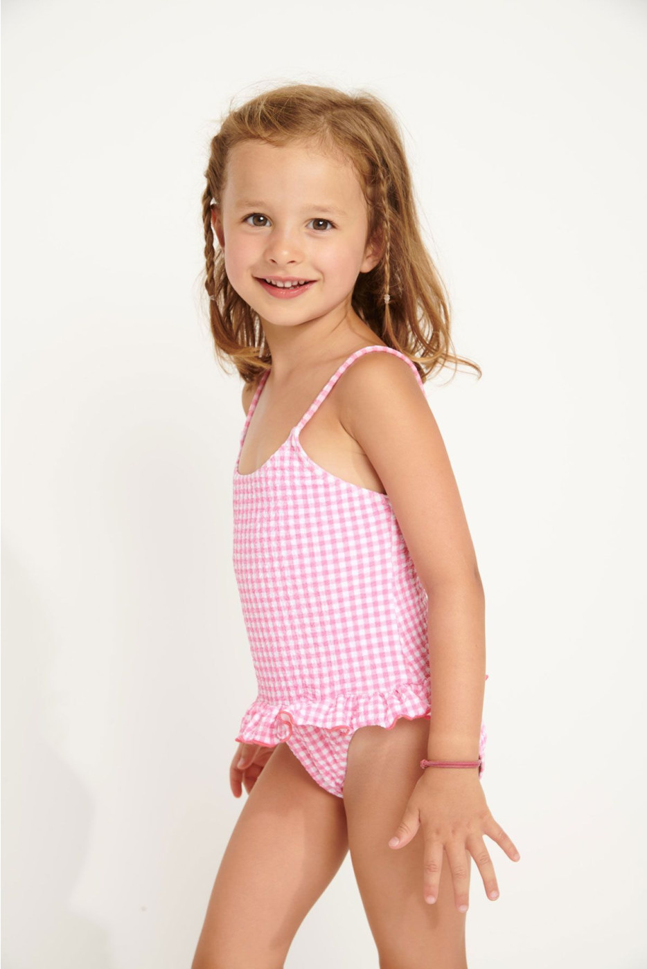 Maillot de bain 1 pièce vichy rose fille M LEAFY RETRO