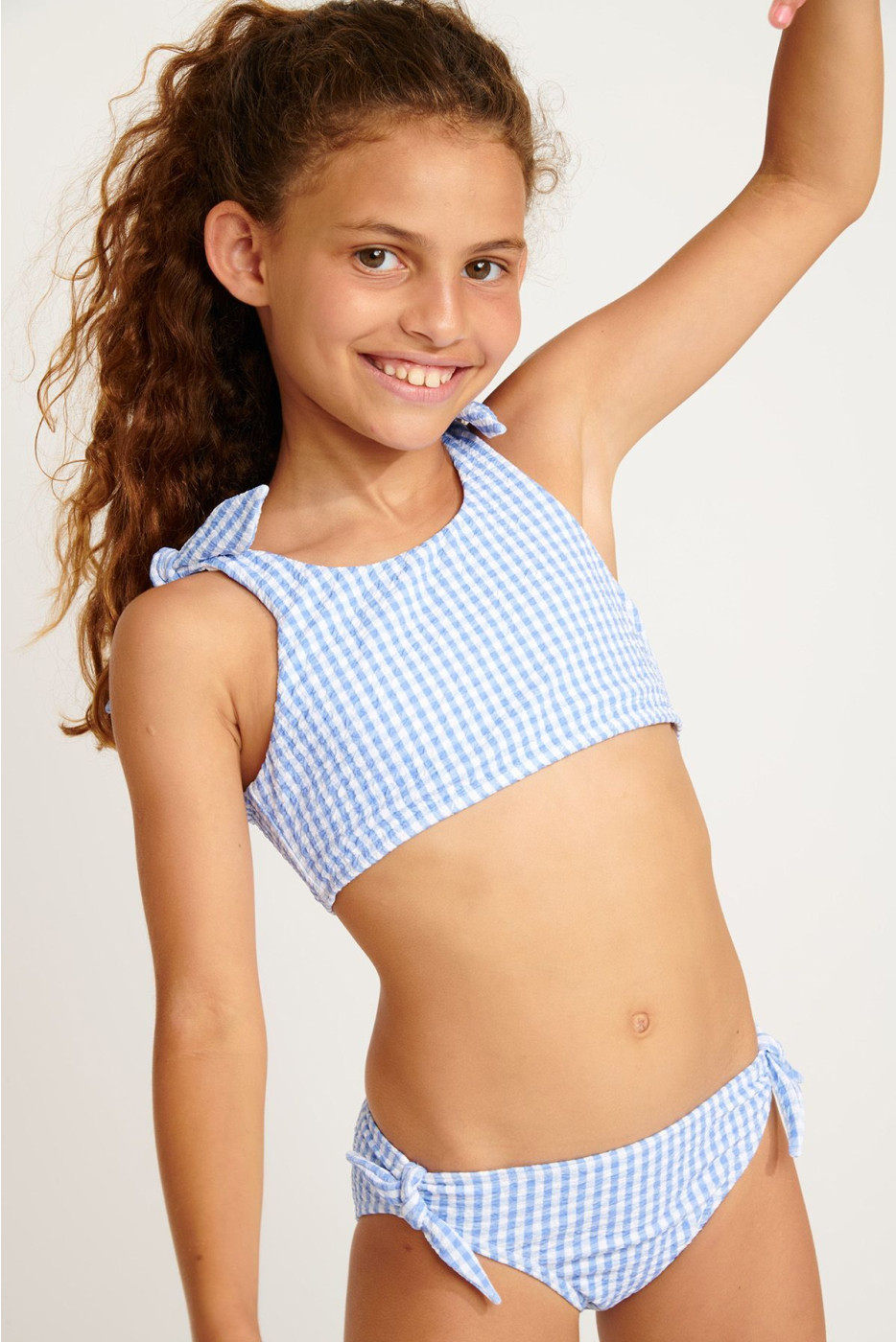 M PEANUTS RETRO girls' sky blue gingham two-piece swimsuit