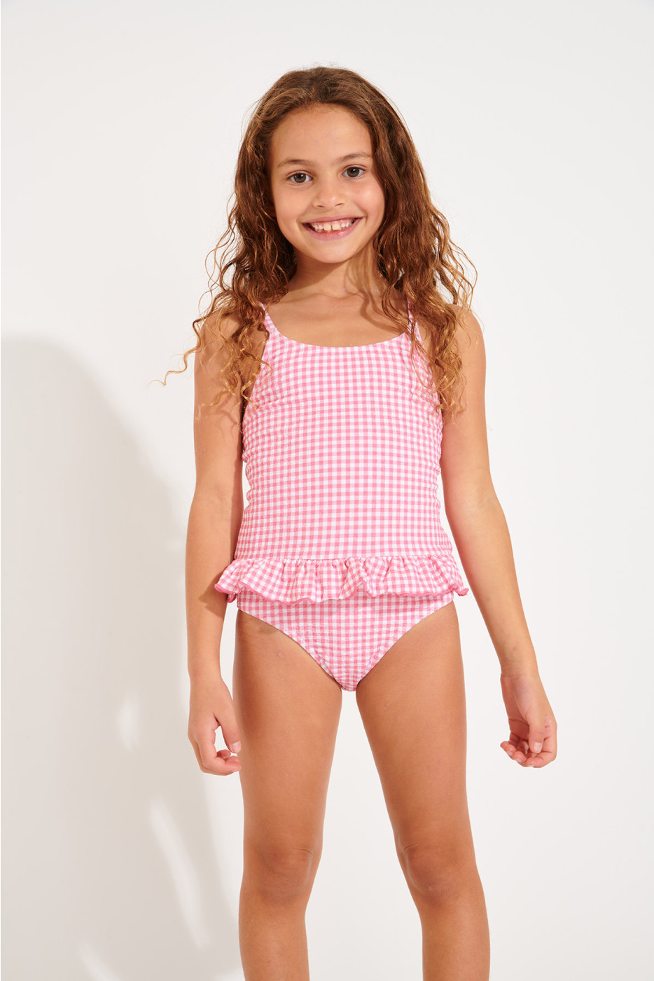 Maillot de bain 1 pièce vichy rose fille M LEAFY RETRO